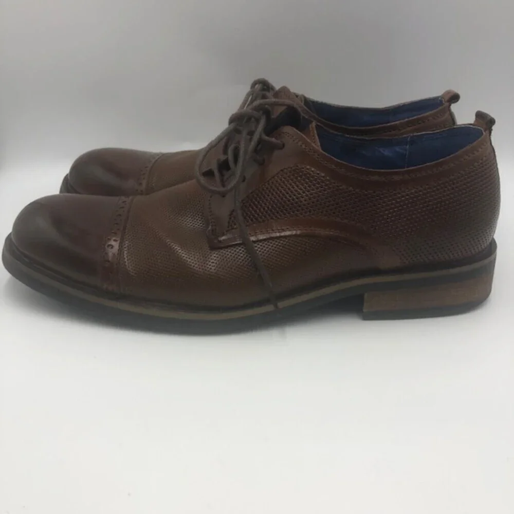 Steve Madden Mens Brown Leather Cap Toe Oxford Dress Shoes Size 8 Lesko Lace Up